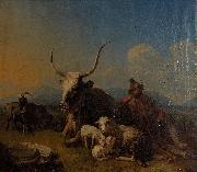 Eugne Joseph Verboeckhoven Shepherd with animals in the countryside Spain oil painting artist